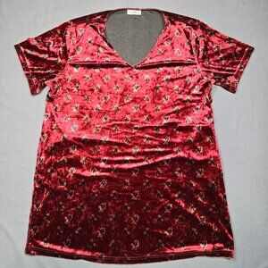 Natural Life M Velvet Floral Tunic Mini Dress Brick Red Relaxed Fit Short Sleeve